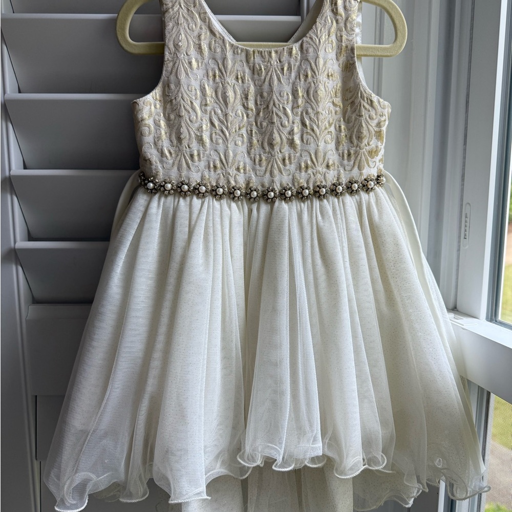 American Princess Elegant Cream Kids Dress with Gold Accents